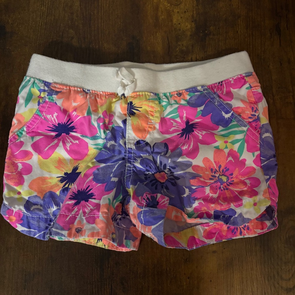 Cherokee Floral Shorts White Colorful‎ Elastic Waist Pockets (Girls 5T)
